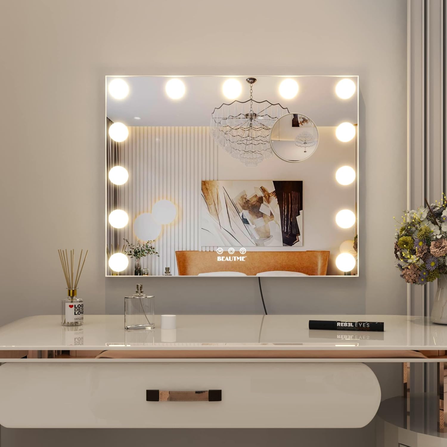 Vanity Mirror with Lights,Lighted Makeup Mirror with Lights and Magnification Mirror Tabletop Mirror or Wall Mounted Mirror (White)
